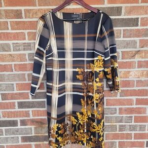 Liz Claiborne Floral Contrasting Plaid Black, Gold and Cream Size 16 Dress
